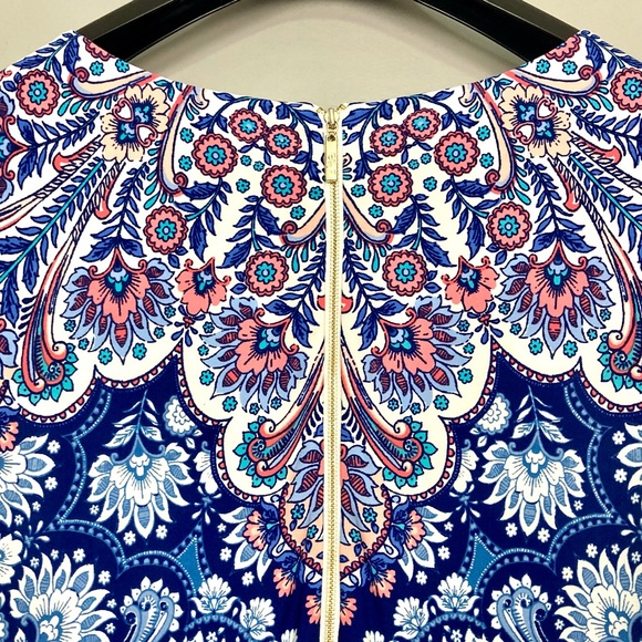 Eliza J Printed Shift Dress Women’s Size 12 Stretch Knit Lined Boat Neck Classic - Picture 6 of 8